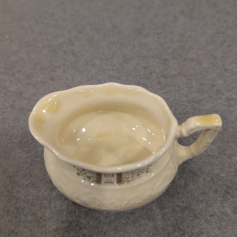 Vintage Creamer Pitcher Ceramic Floral Window Scene Embossed Cream Made in USA - Picture 4 of 5